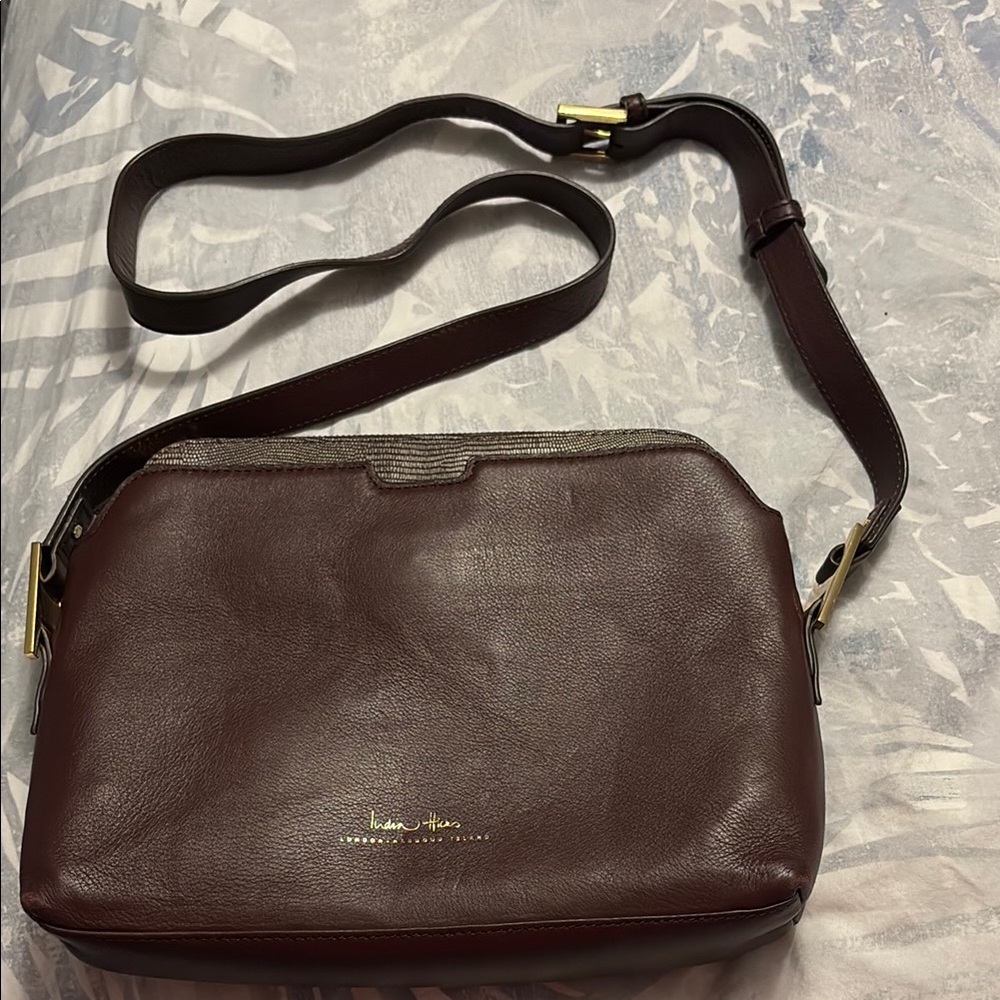 India Hicks Dark Brown Leather Shoulder Bag with Gold Hardware